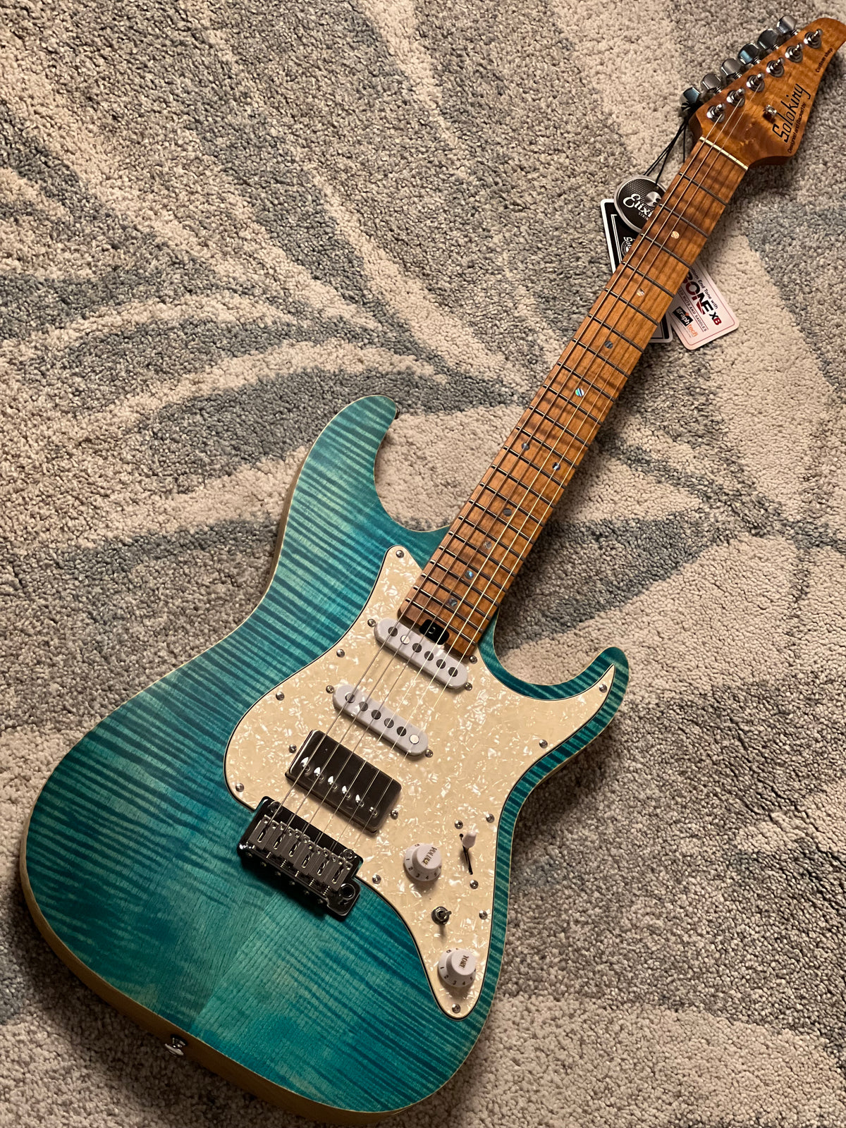 Soloking MS-1 Classic Flat Top FMN Roasted Flame Maple Neck in Jeans Pacific Blue Limited Edition JESCAR