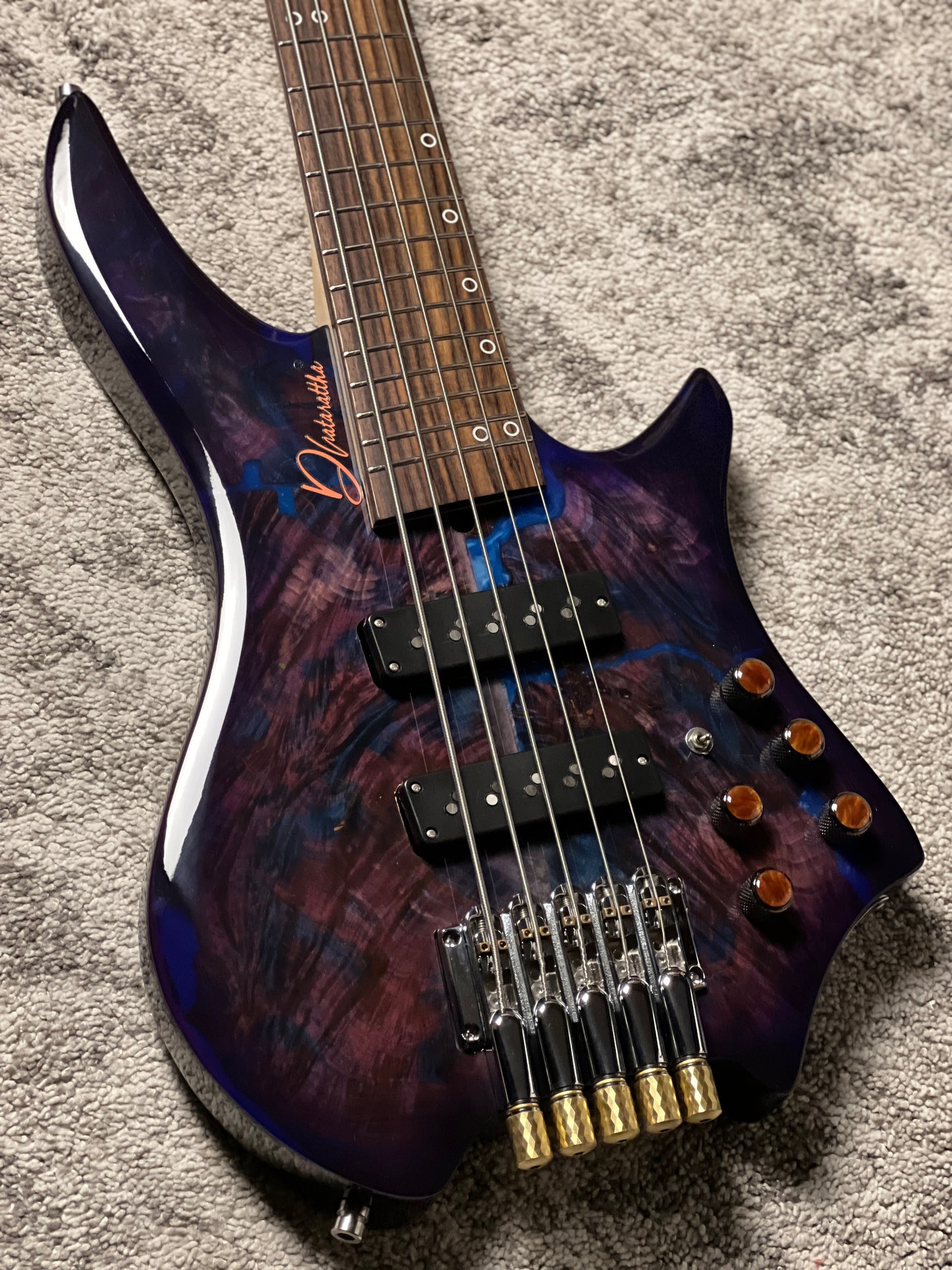 Dhatarattha Custom DEB 5 Headless Bass in Andromeda Burl Top with RW FB Nafiri Special Run