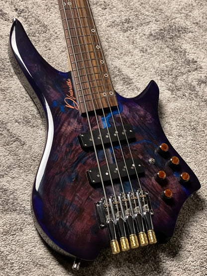 Dhatarattha Custom DEB 5 Headless Bass in Andromeda Burl Top with RW FB Nafiri Special Run