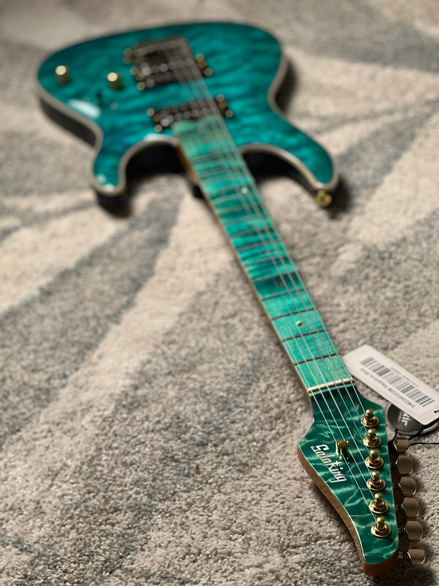 Soloking SM-22 HH QM Shredmaster with  Blue Tinted Flame Maple FB in Sapphire Blue