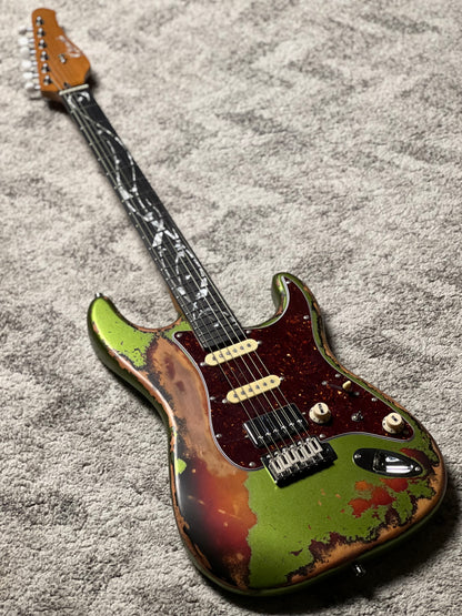 Dhatarattha Classic DST HSS in Godwood Green Over Sunburst with Rosewood FB and Vines Artwork Inlay