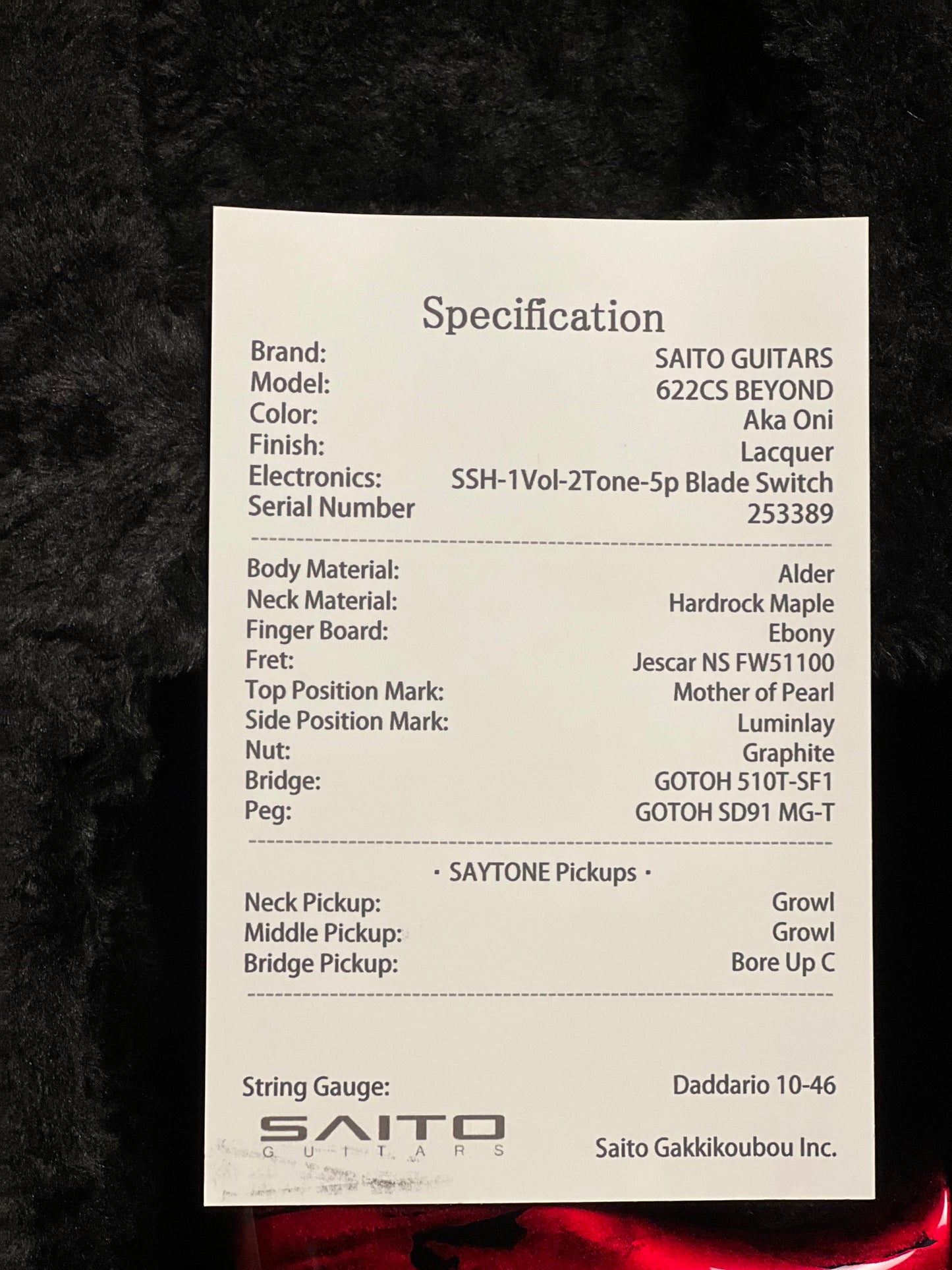 Saito S-622CS BEYOND SSH in Aka Oni with Hardshell Case 253389