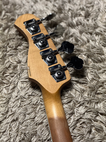 Dhatarattha Custom DEB 4 String Bass in Olympic White over Pink Paisley with RW FB with Nitrocellulose Lacquer Relic