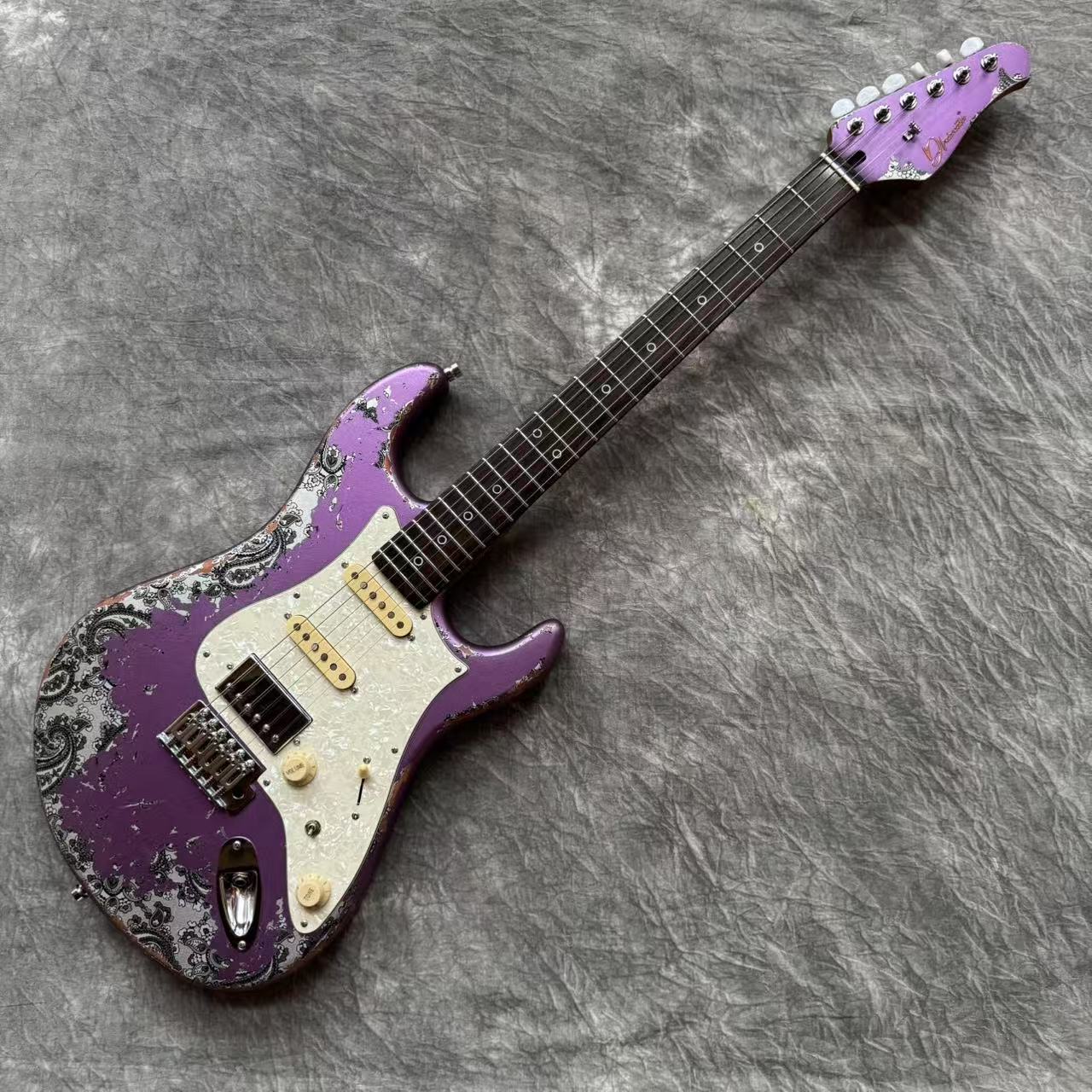 Dhatarattha Performance DST HSS in Violet Purple over Black Paisley with RW FB and Nitrocellulose Lacquer Relic