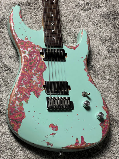 Dhatarattha Performance DST HH in Surf Green Over Pink Paisley with RW FB and Nitrocellulose Lacquer Relic