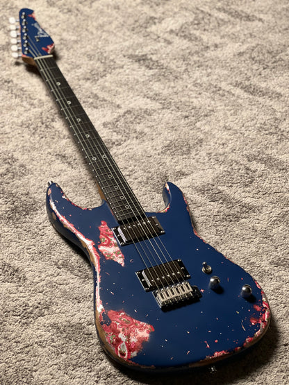 Dhatarattha Performance DST HH in Navy Blue Over Pink Paisley with RW FB and Nitrocellulose Lacquer Relic