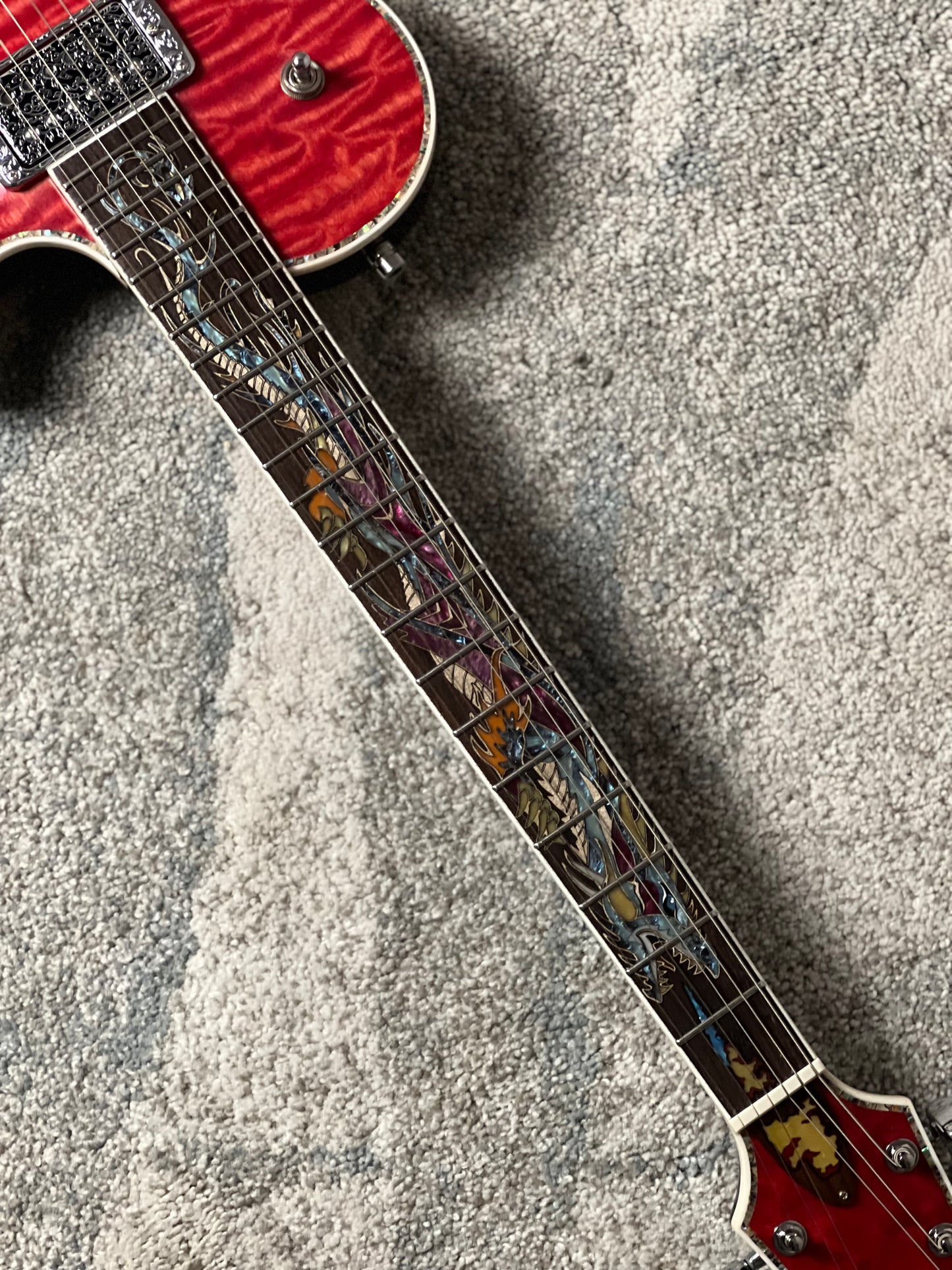 Dhatarattha Custom DLP in Cherry Red with 5A Quilt Top and Dragon Inlay