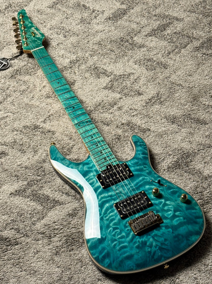 Soloking SM-22 HH QM Shredmaster with  Blue Tinted Maple FB in Trans Maldives Blue
