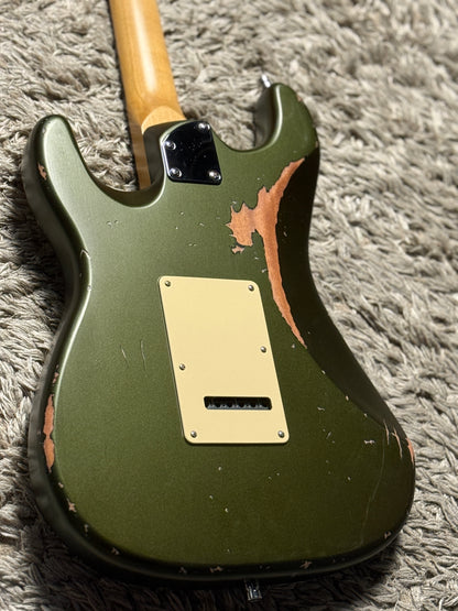 Dhatarattha Classic DST HSS in Godwood Green over Sunburst with Rosewood FB and Nitrocellulose Lacquer Relic