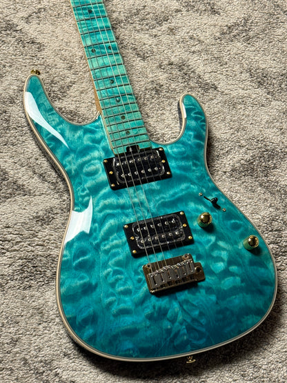 Soloking SM-22 HH QM Shredmaster with  Blue Tinted Maple FB in Trans Maldives Blue