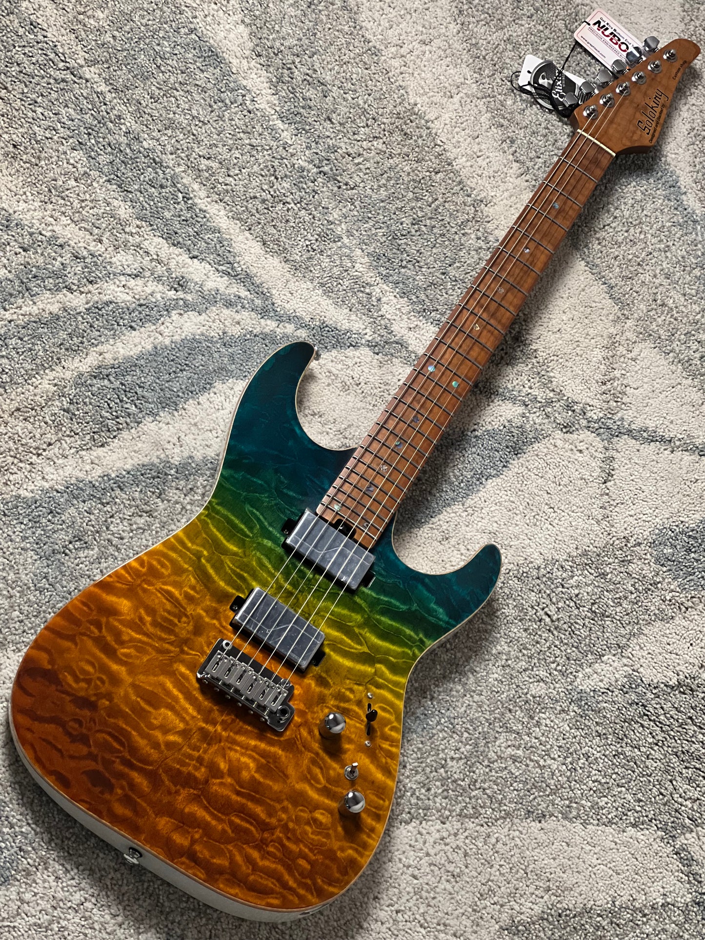 Soloking MS-1 Custom 24 HH Quilt FMN in Malibu Sunset Surf Fade White Back JESCAR with Fishman Fluence