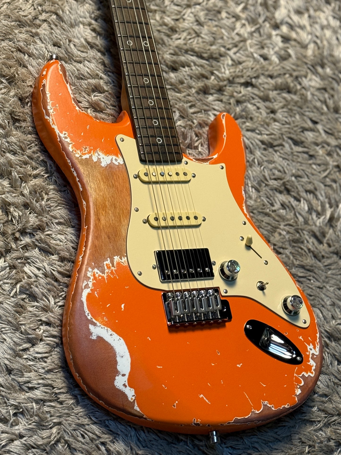 Dhatarattha Performance DST HSS in Capri Orange with RW FB and Nitrocellulose Lacquer Relic
