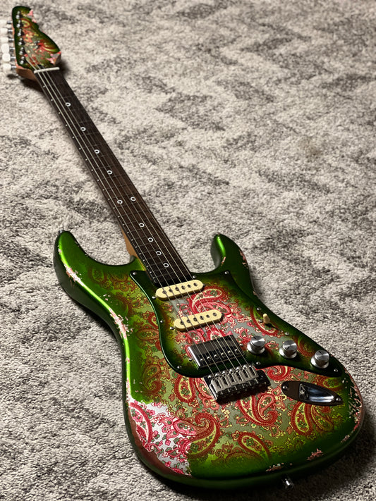 Dhatarattha Performance DST HSS in Jade Green over Pink Paisley with RW FB and Nitrocellulose Lacquer Relic