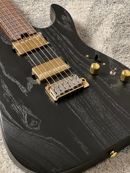 Soloking MS-1 Custom 24 HH Ash Gold Hardware in Open Pore Matte Black Limited Edition
