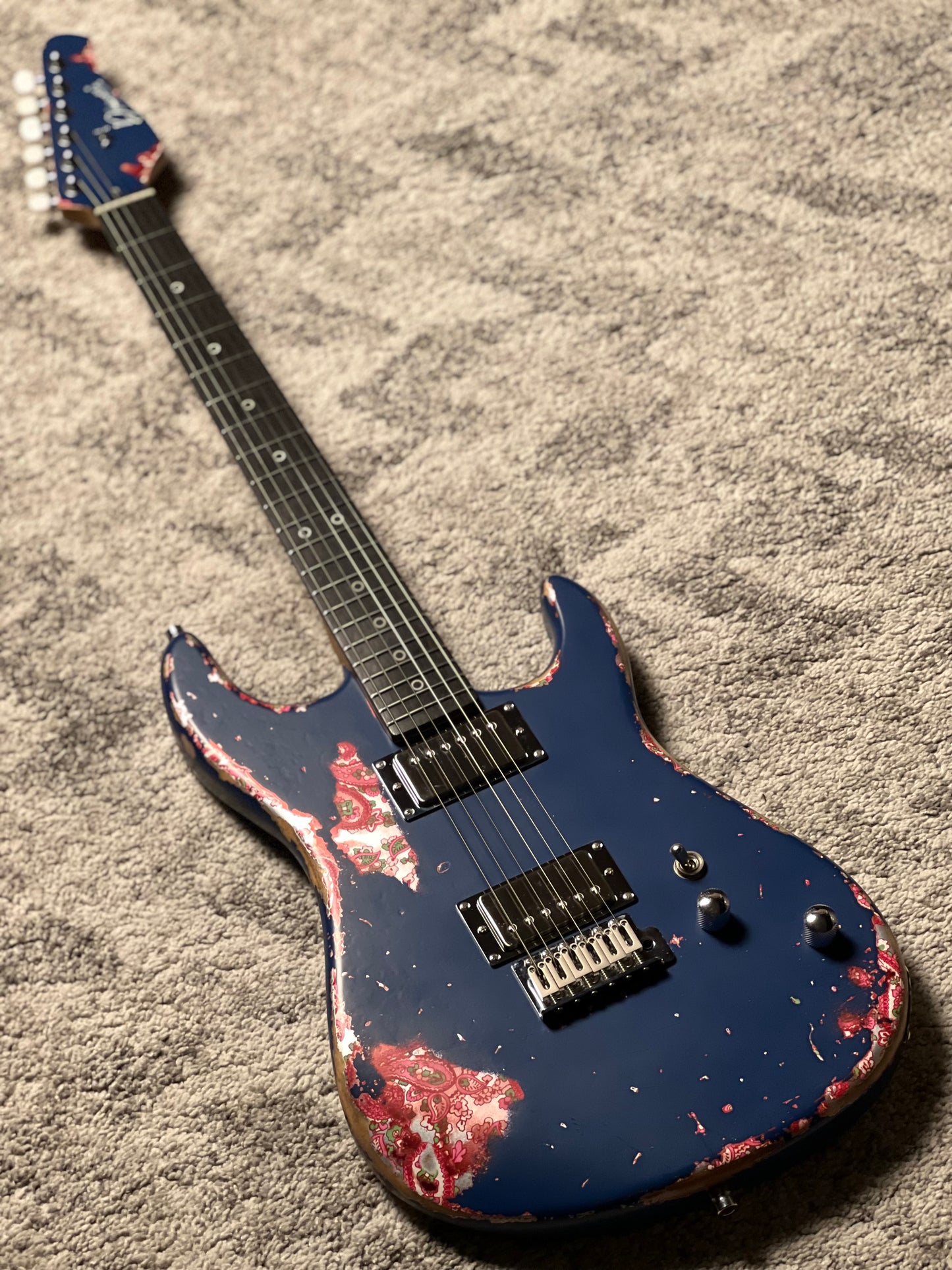 Dhatarattha Performance DST HH in Navy Blue Over Pink Paisley with RW FB and Nitrocellulose Lacquer Relic