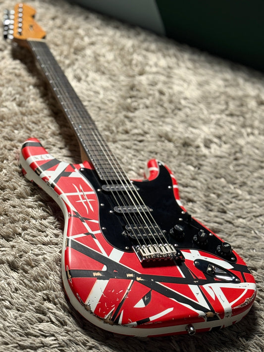 Dhatarattha Classic Red Black White Stripes with Rosewood FB and Nitrocellulose Lacquer Relic