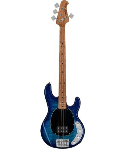 Sterling by Music Man Ray34 Flame Maple Top Bass in Neptune Blue