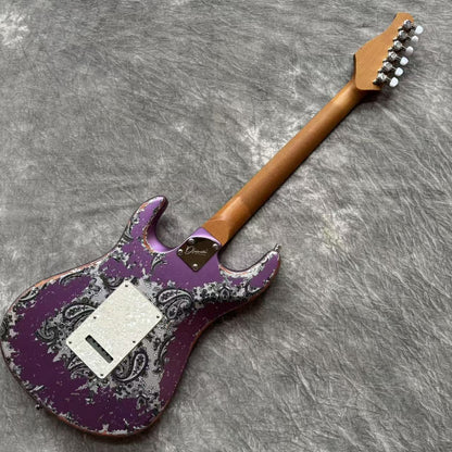 Dhatarattha Performance DST HSS in Violet Purple over Black Paisley with RW FB and Nitrocellulose Lacquer Relic