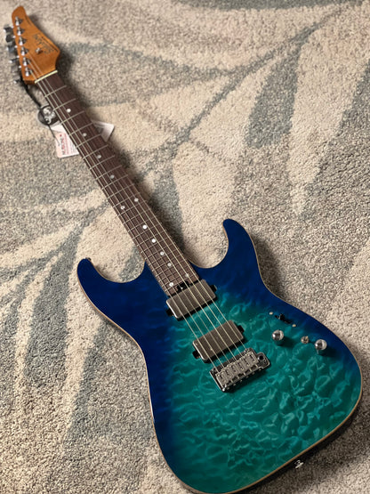 Soloking MS-1 Custom 24 HH Quilt with Rosewood FB in Blue Turquoise Wakesurf JESCAR