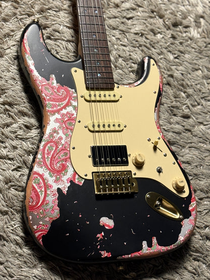 Dhatarattha Classic DST HSS in Black over Pink Paisley with Rosewood FB and Nitrocellulose Lacquer Relic