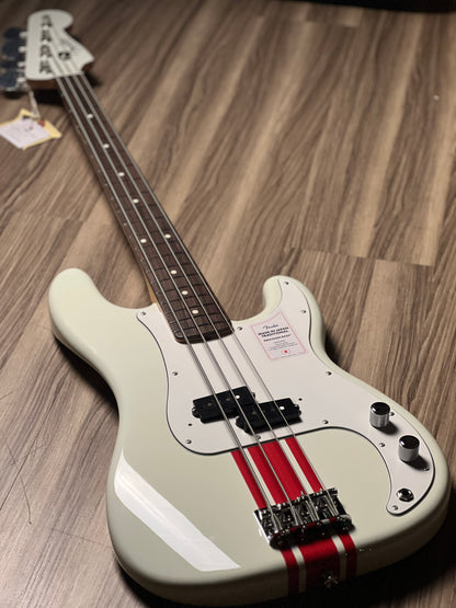 Fender Japan Traditional II 60s Precision Bass Guitar with RW FB in Olympic White / Red Stripes JD23008077