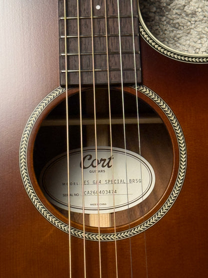 Cort Essence ES-GA4-BRSG Grand Auditorium Special Acoustic Guitar, Brown Burst Semi-Gloss