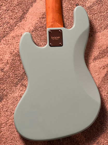 SQOE SJB650 Roasted Maple Series 5 String Bass in Vintage Sonic Blue