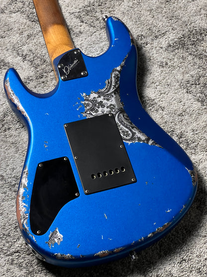 Dhatarattha Performance DST HH in Electric Blue Over Black Paisley with RW FB and Nitrocellulose Lacquer Relic