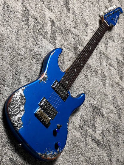 Dhatarattha Performance DST HH in Electric Blue Over Black Paisley with RW FB and Nitrocellulose Lacquer Relic