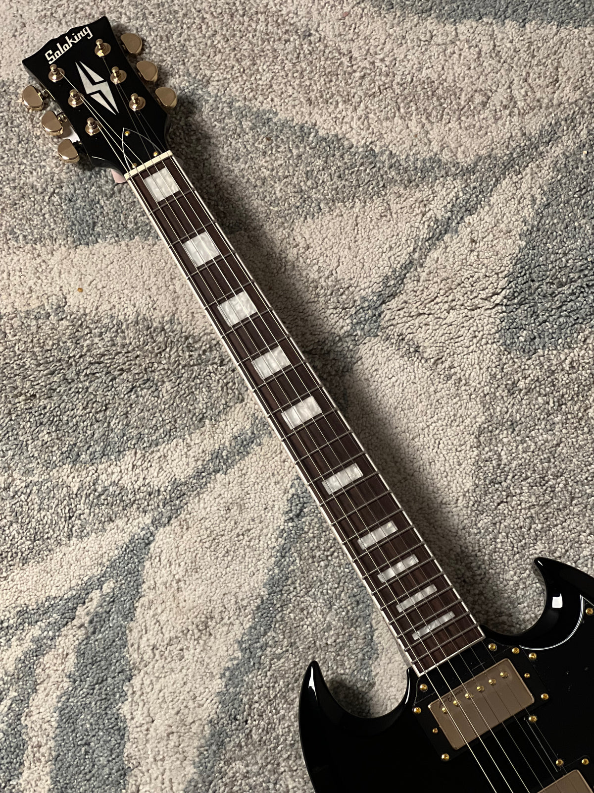 Soloking SG60 MKII in Ebony with Gold Hardware (Altered Headstock)