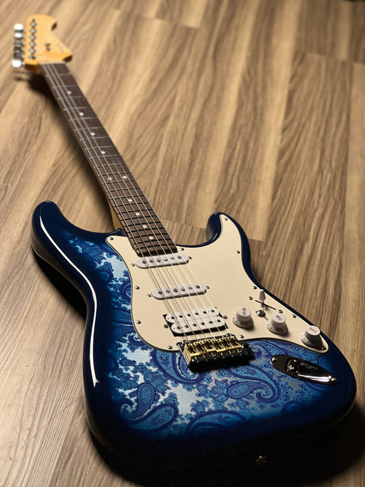 SQOE SEST1100 HSS Custom Shop Series in Blue Paisley Limited Edition with Hardshell Case