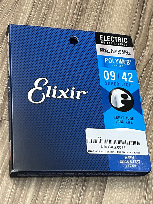 Elixir 12000 Polyweb Electric Guitar Strings, Super Light, 9-42