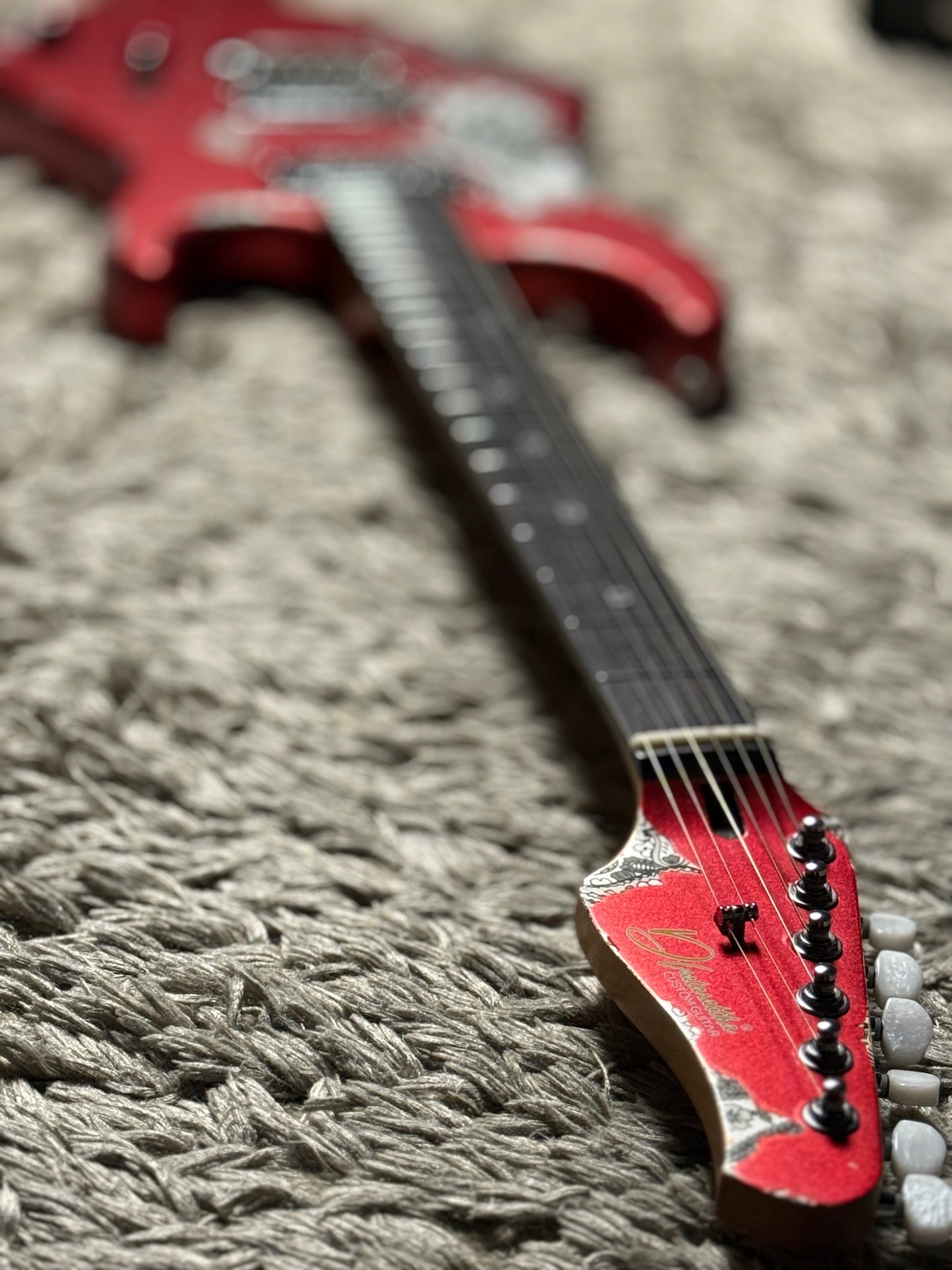 Dhatarattha Performance DST HH in Candy Apple Red over Black Paisley with RW FB and Nitrocellulose Lacquer Relic
