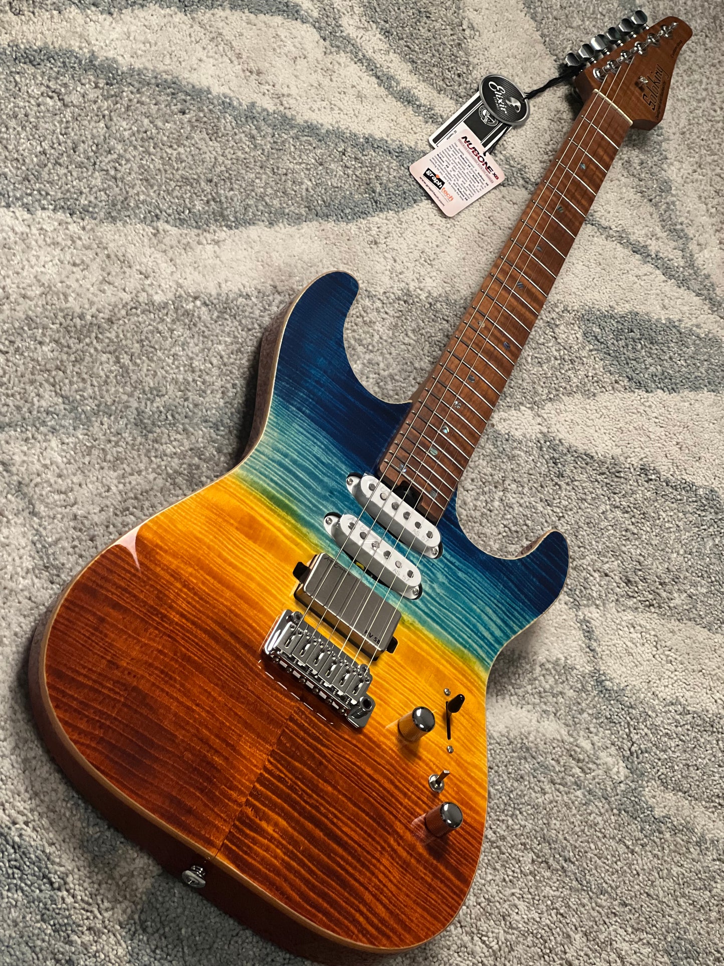 Soloking MS-1 Custom 24 HSS FMN with Roasted Flame Maple Neck in Beach Sunset Surf Fade JESCAR