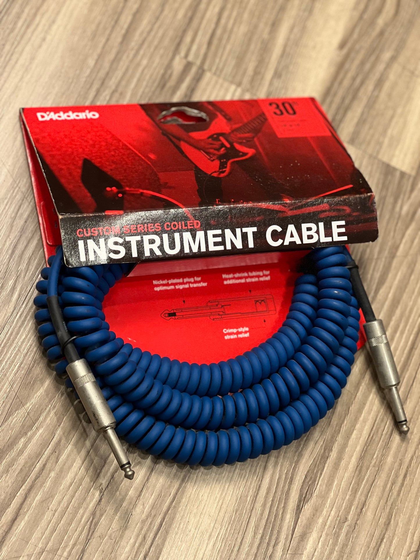 D`addario Coilet Instrument Cable 30 Ft Blue PW-CGD-30BU