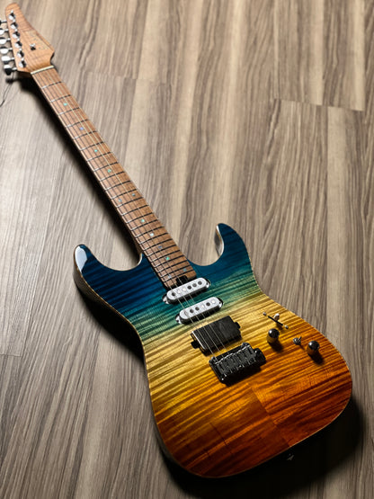 Soloking MS-1 Custom 24 HSS FMN Roasted Flame Maple Neck in Beach Sunset Surf Fade JESCAR