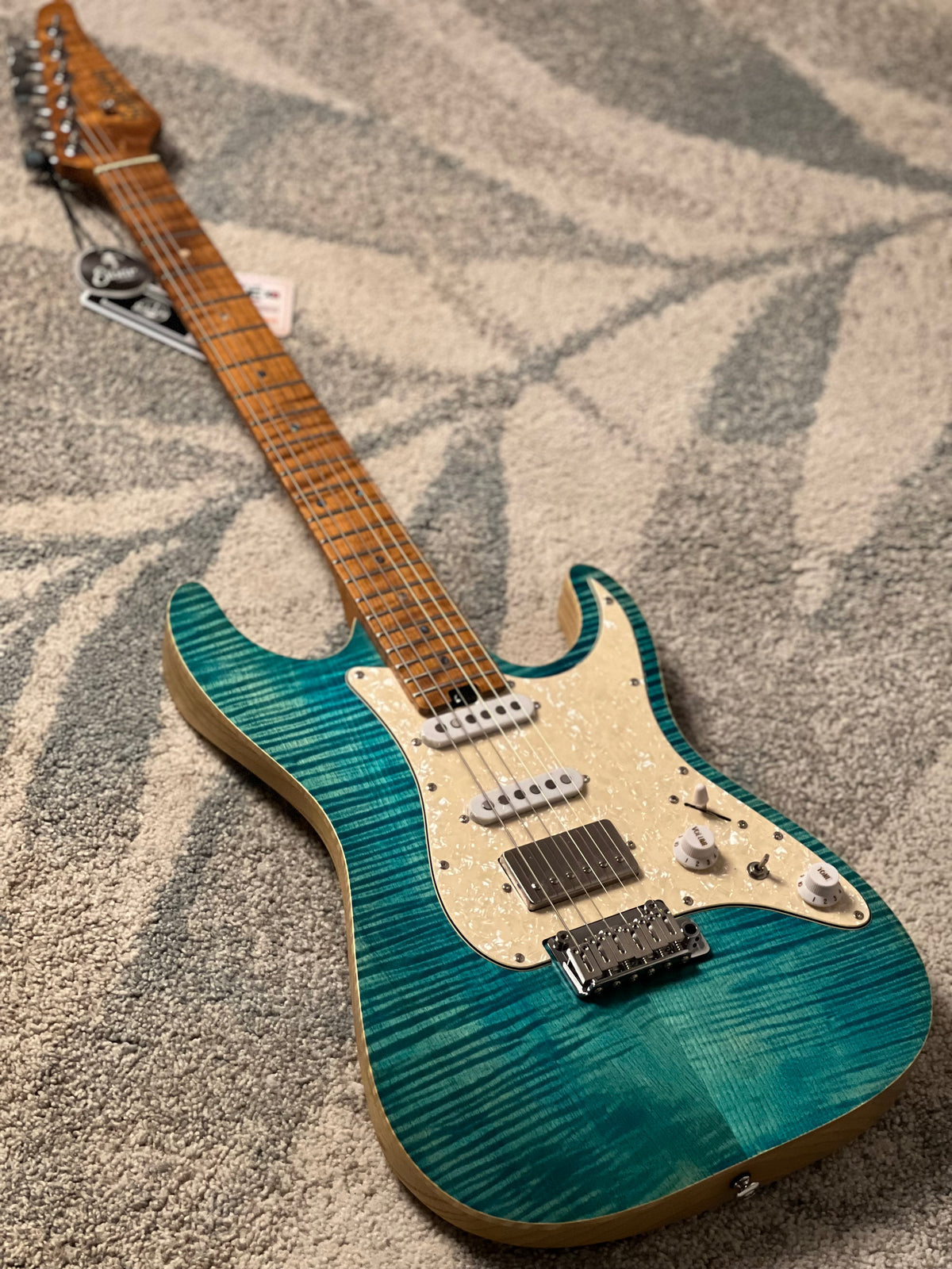 Soloking MS-1 Classic Flat Top FMN Roasted Flame Maple Neck in Jeans Pacific Blue Limited Edition JESCAR