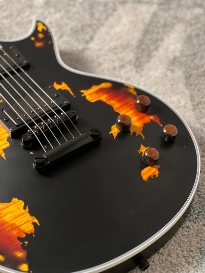 Dhatarattha Custom DLP in Black Over Triburst with 5A Flame Top Relic
