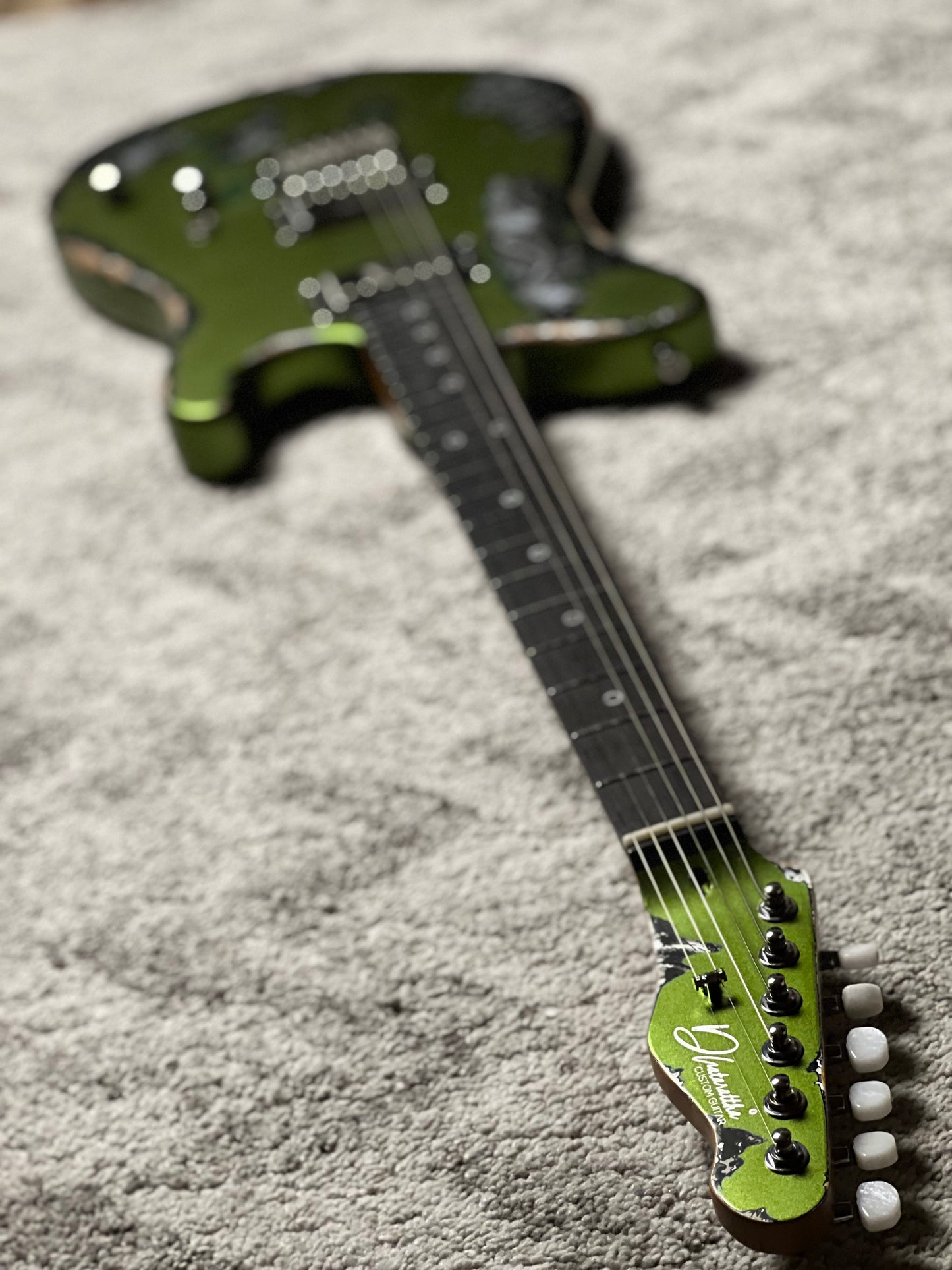 Dhatarattha Performance DTL in Limestone Green Over Black Paisley with RW FB and Nitrocellulose Lacquer Relic