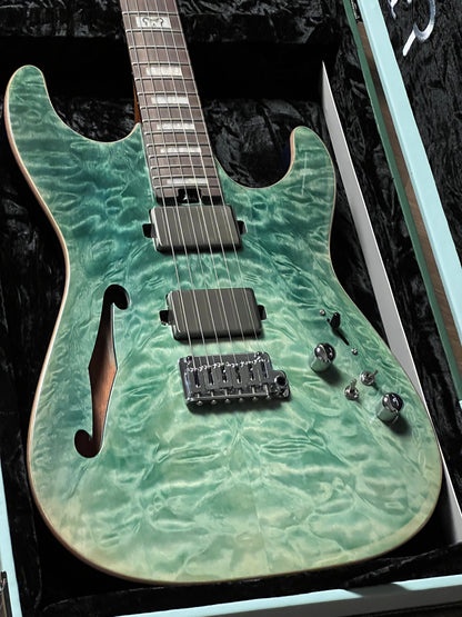 Soloking MS-1 Custom 24 HH Thinline Elite in Turquoise Wakesurf Limited Edition with Hardshell Case