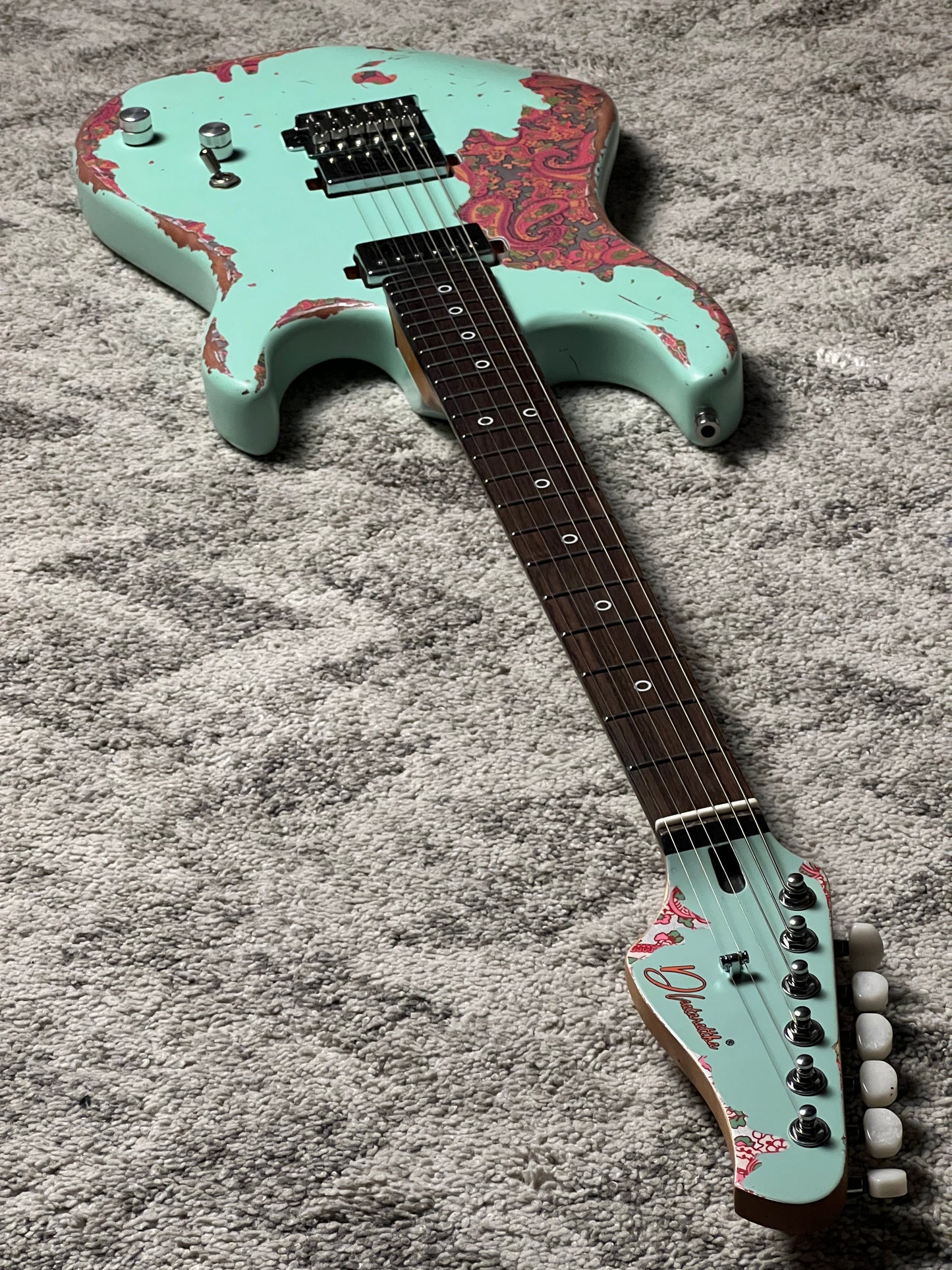 Dhatarattha Performance DST HH in Surf Green Over Pink Paisley with RW FB and Nitrocellulose Lacquer Relic