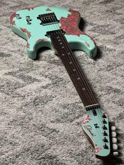 Dhatarattha Performance DST HH in Surf Green Over Pink Paisley with RW FB and Nitrocellulose Lacquer Relic