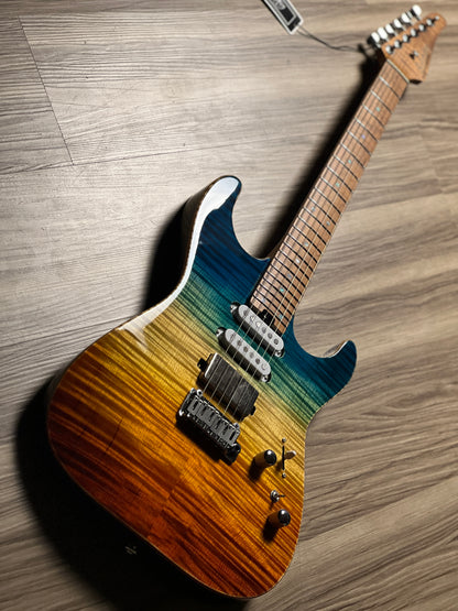 Soloking MS-1 Custom 24 HSS FMN Roasted Flame Maple Neck in Beach Sunset Surf Fade JESCAR