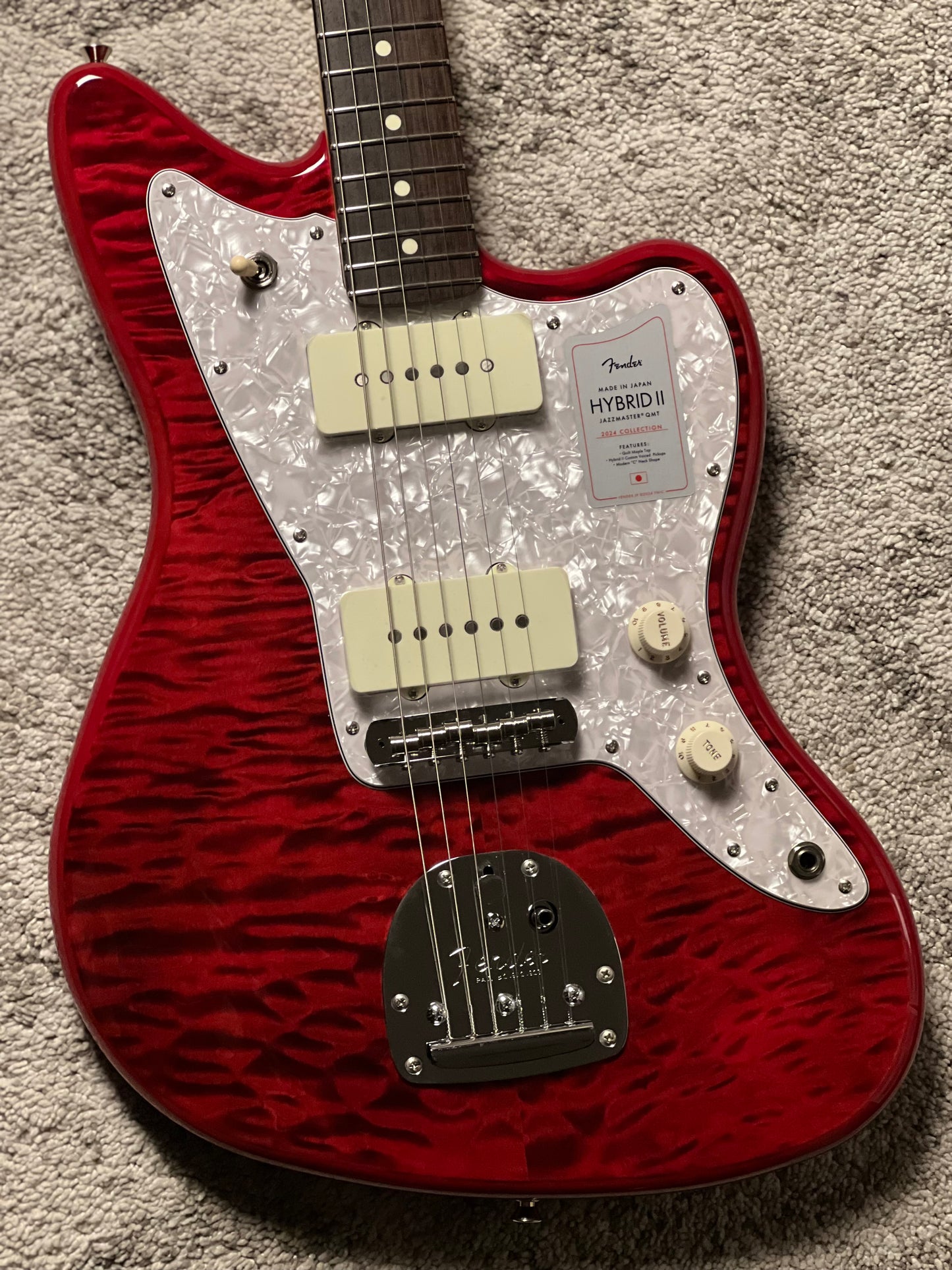 Fender Japan Hybrid II Jazzmaster Electric Guitar w/Quilt Maple Top with RW FB in Quilt Red Beryl JD24000724