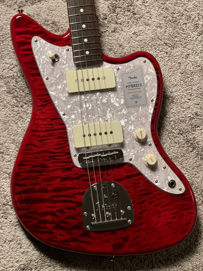 Fender Japan Hybrid II Jazzmaster Electric Guitar w/Quilt Maple Top with RW FB in Quilt Red Beryl JD24000724