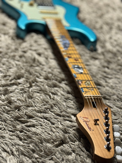 Dhatarattha Custom DST HSS in Ocean Turquoise Metallic with Roasted Maple FB and "Pacific Ocean" Inlay