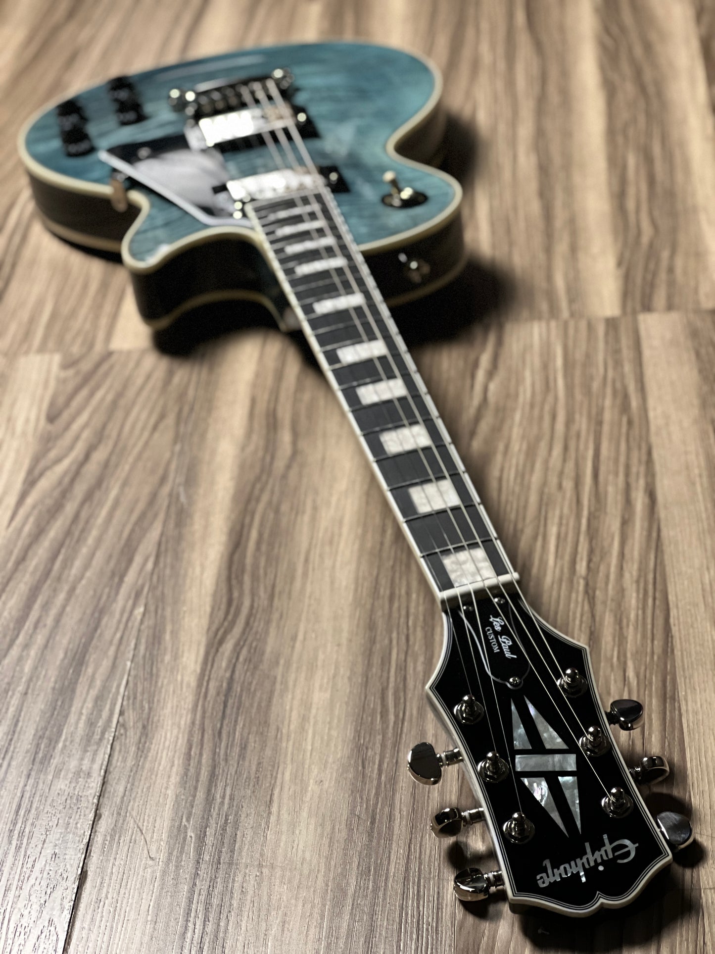 Epiphone Les Paul Custom Figured in Transparent Blue w/Premium GigBag