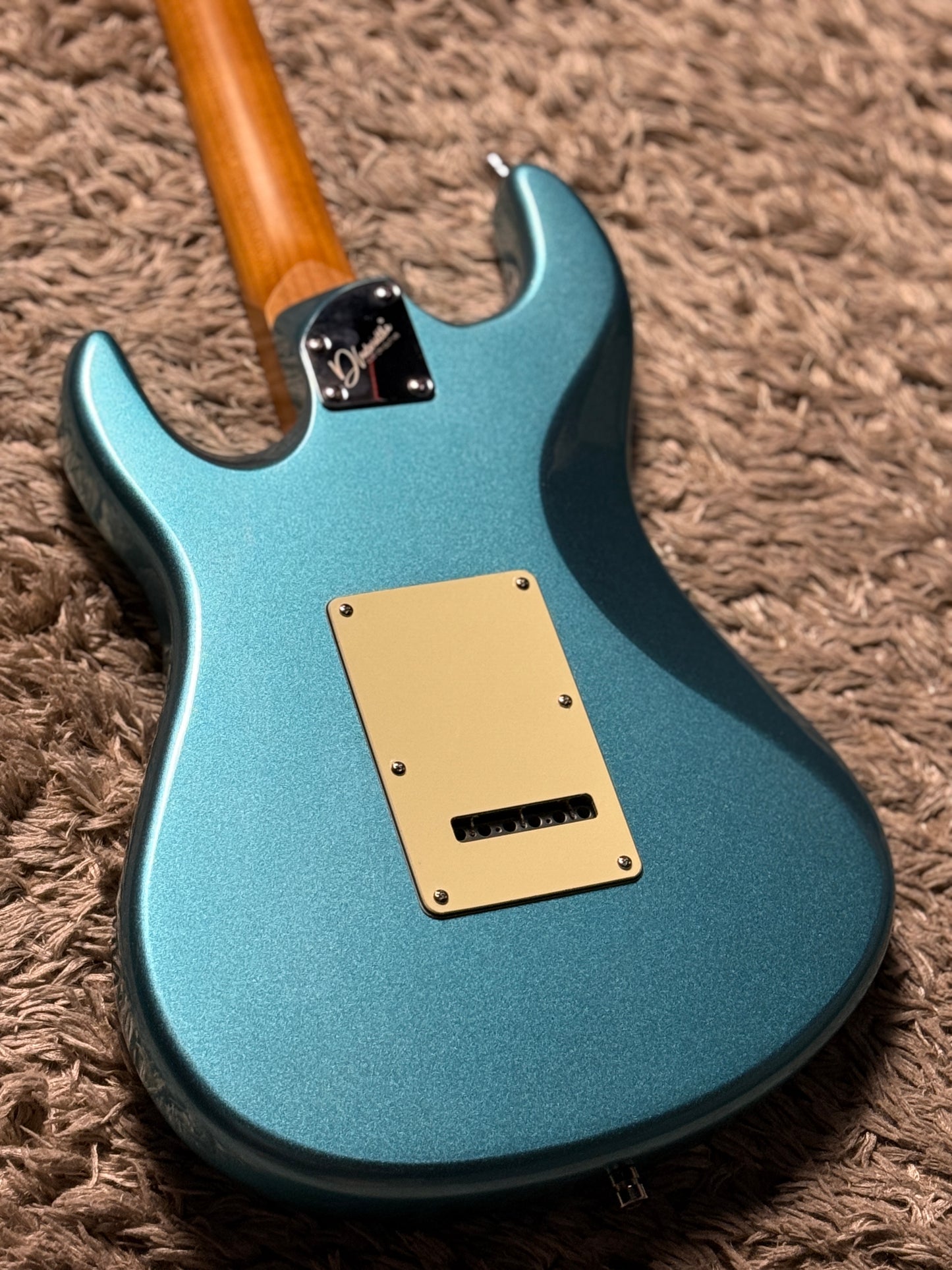Dhatarattha Custom DST HSS in Ocean Turquoise Metallic with Roasted Maple FB and "Pacific Ocean" Inlay