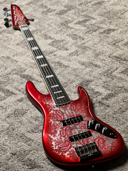 Dhatarattha Custom DEB 5 String Bass in Pink Paisley with RW FB