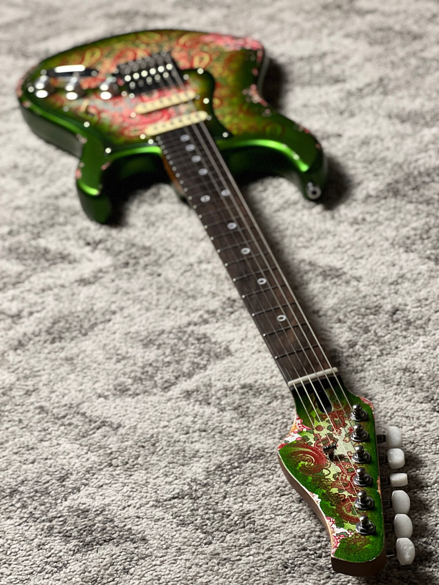 Dhatarattha Performance DST HSS in Jade Green over Pink Paisley with RW FB and Nitrocellulose Lacquer Relic